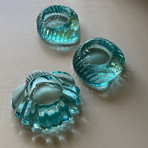Recycled Acqua Glass Seashells Tea Light Candle Votives 3 nautical coastal - Picture 2 of 12
